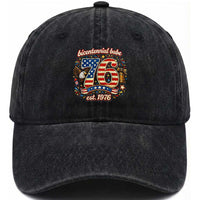 Patriotic Bicentennial Babe Est 1976 Washed Cotton Baseball Cap Eagle Fireworks 50th Birthday