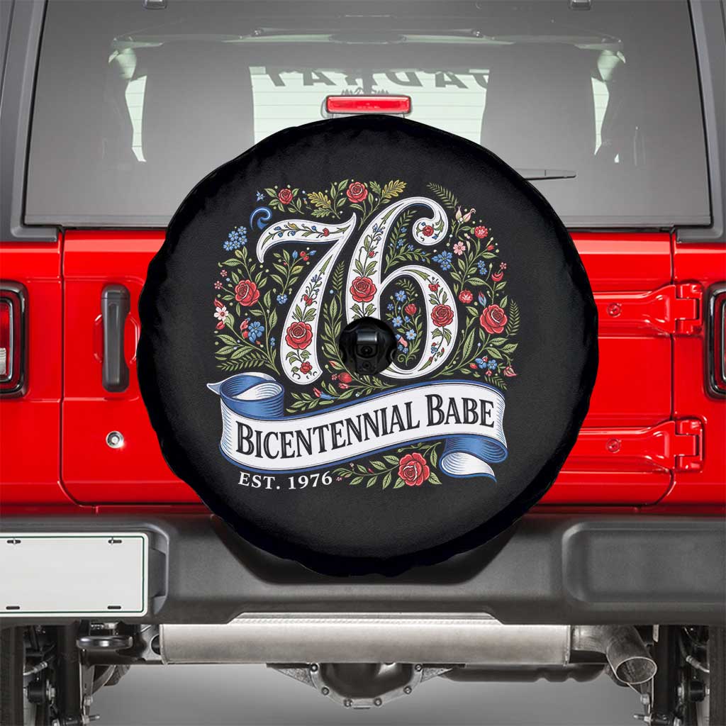 Vintage Floral Bicentennial Babe Est 1976 Spare Tire Cover Elegant 50th Birthday