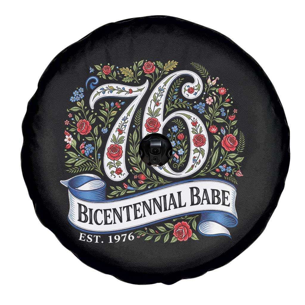 Vintage Floral Bicentennial Babe Est 1976 Spare Tire Cover Elegant 50th Birthday