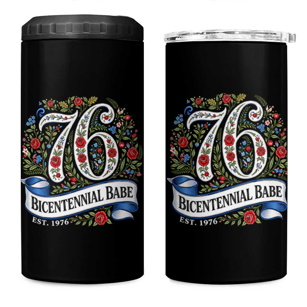 Vintage Floral Bicentennial Babe Est 1976 4 in 1 Can Cooler Tumbler Elegant 50th Birthday
