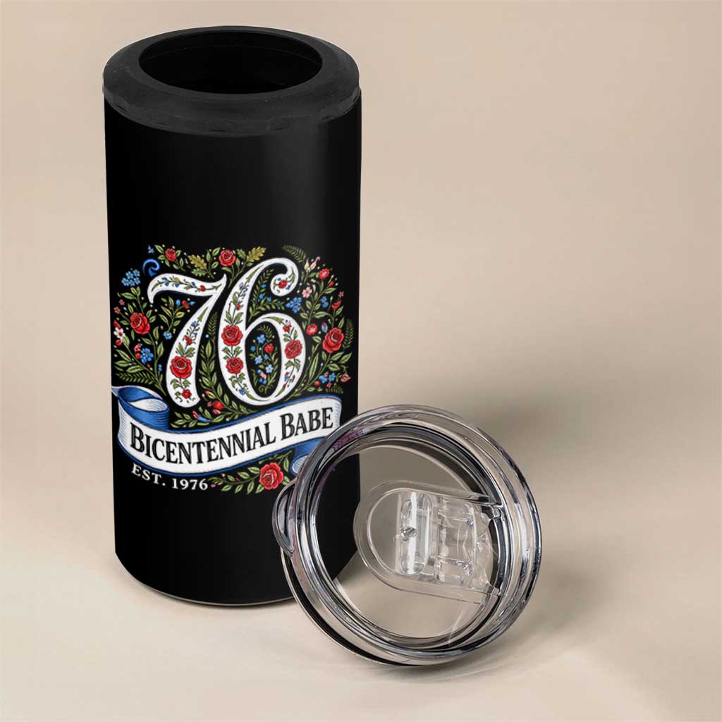 Vintage Floral Bicentennial Babe Est 1976 4 in 1 Can Cooler Tumbler Elegant 50th Birthday
