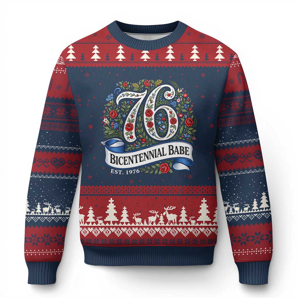 Vintage Floral Bicentennial Babe Est 1976 Ugly Christmas Sweater Elegant 50th Birthday