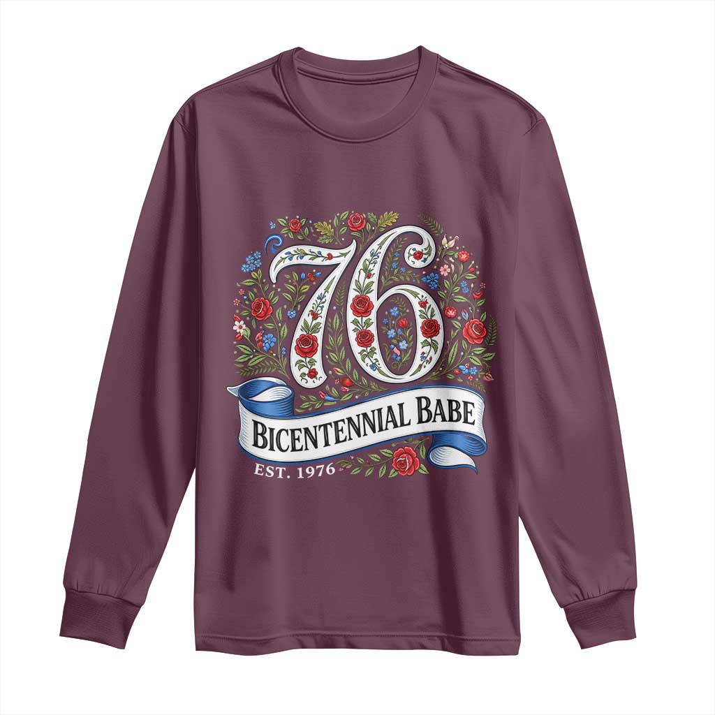 Vintage Floral Bicentennial Babe Est 1976 Long Sleeve Shirt Elegant 50th Birthday
