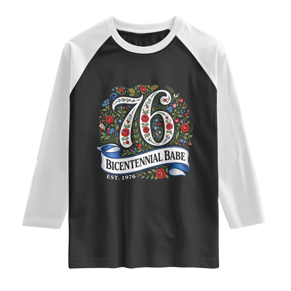 Vintage Floral Bicentennial Babe Est 1976 Raglan Shirt Elegant 50th Birthday
