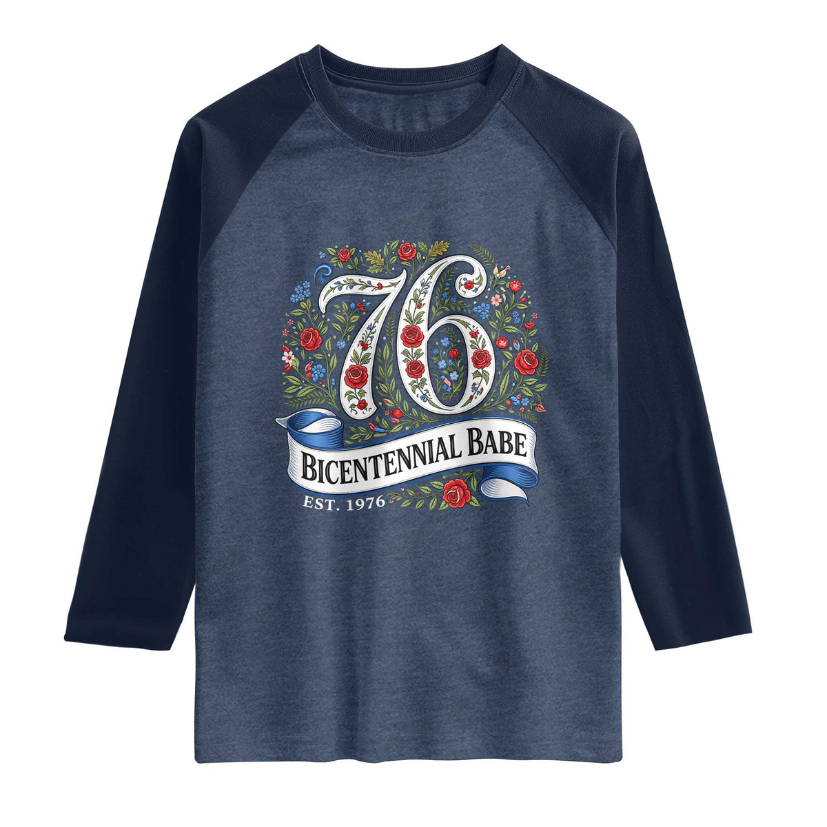 Vintage Floral Bicentennial Babe Est 1976 Raglan Shirt Elegant 50th Birthday