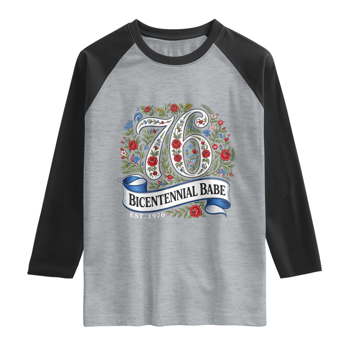 Vintage Floral Bicentennial Babe Est 1976 Raglan Shirt Elegant 50th Birthday