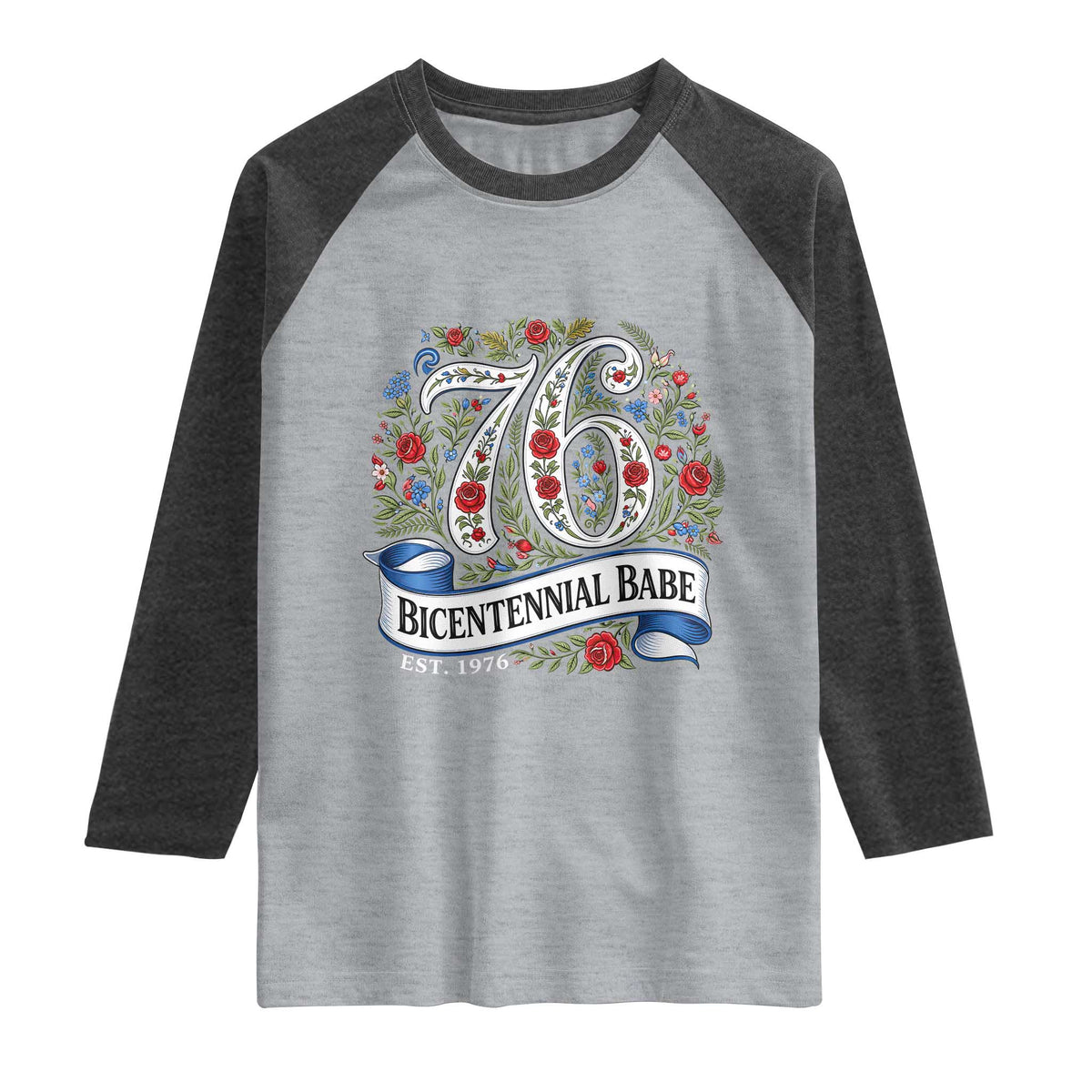 Vintage Floral Bicentennial Babe Est 1976 Raglan Shirt Elegant 50th Birthday