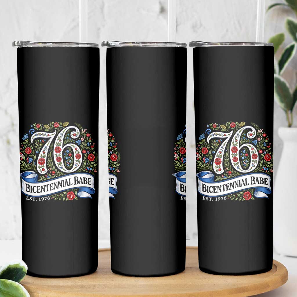 Vintage Floral Bicentennial Babe Est 1976 Skinny Tumbler Elegant 50th Birthday