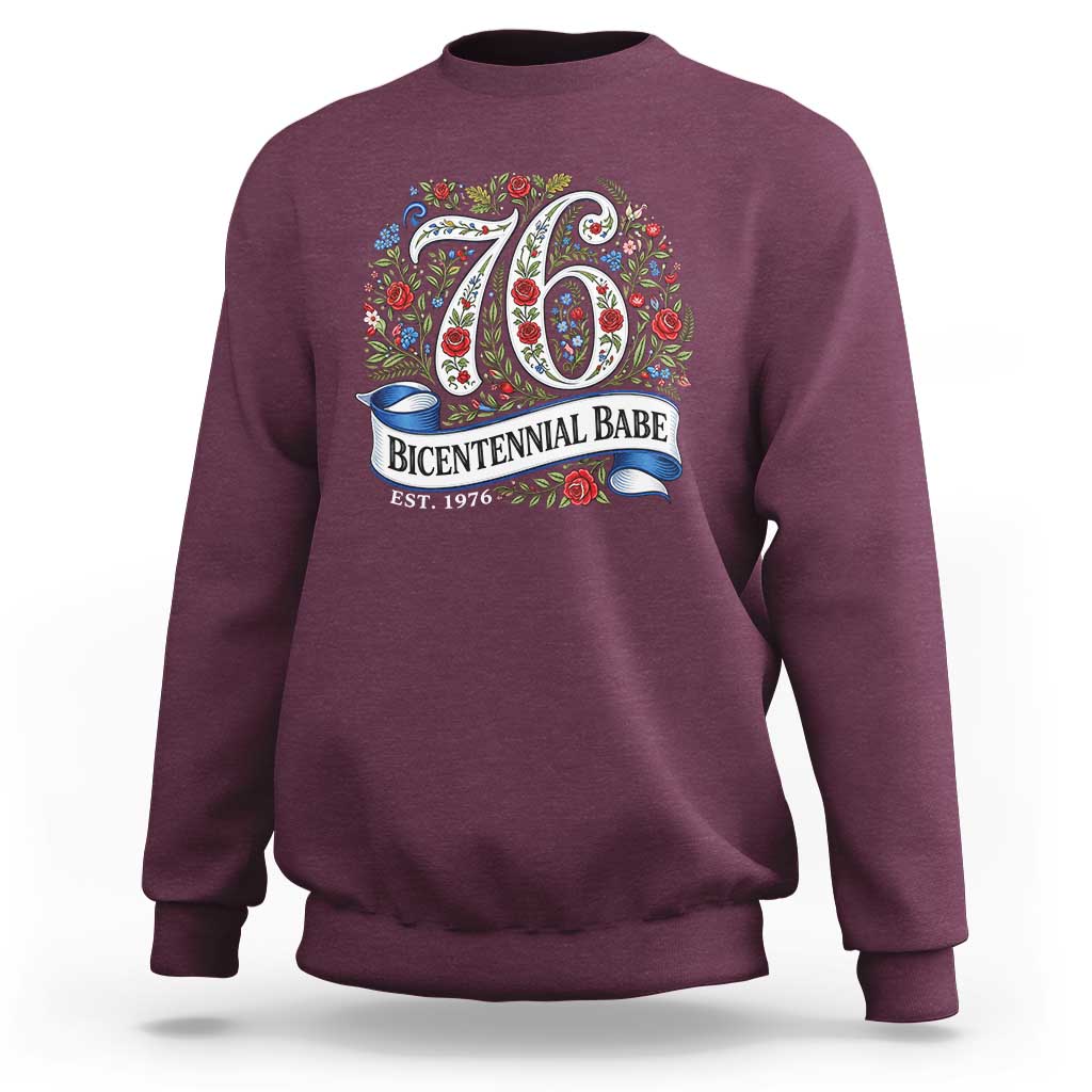 Vintage Floral Bicentennial Babe Est 1976 Sweatshirt Elegant 50th Birthday