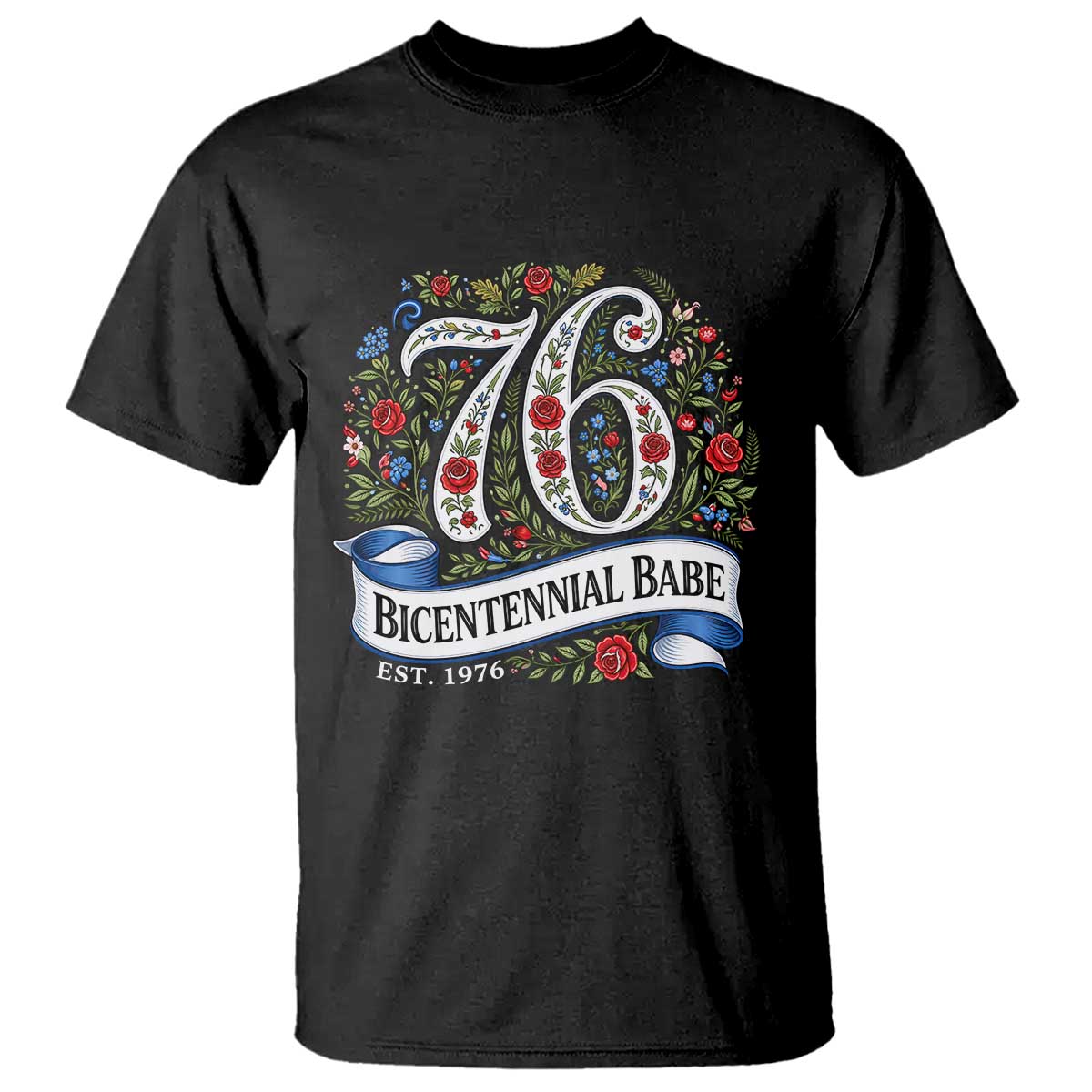 Vintage Floral Bicentennial Babe Est 1976 T Shirt Elegant 50th Birthday