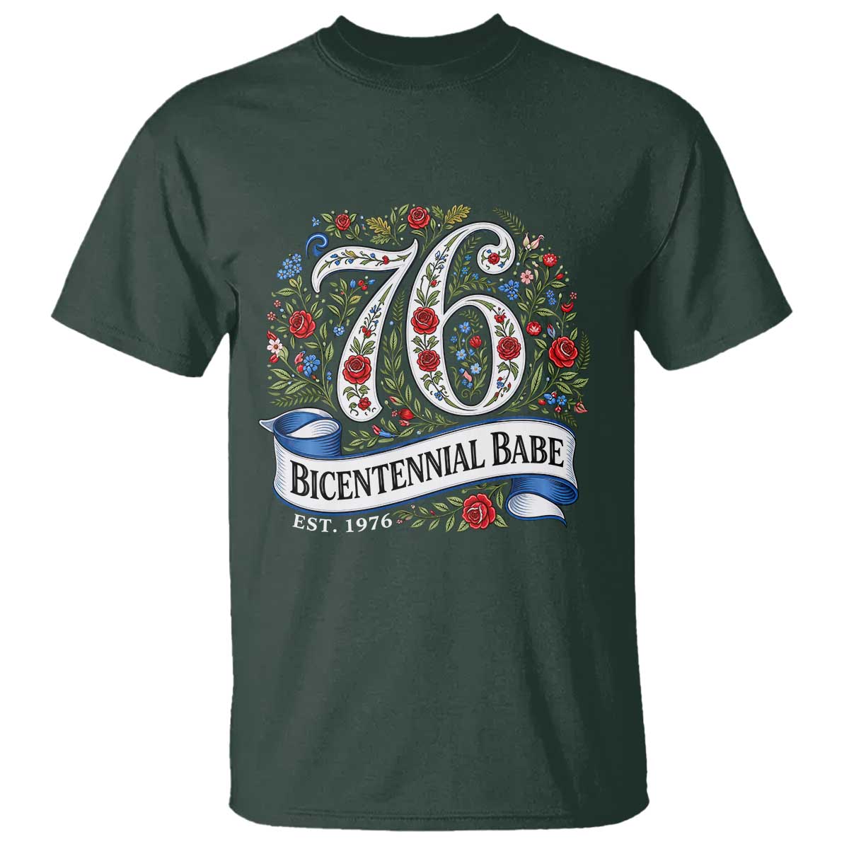 Vintage Floral Bicentennial Babe Est 1976 T Shirt Elegant 50th Birthday