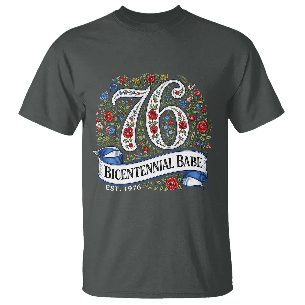 Vintage Floral Bicentennial Babe Est 1976 T Shirt Elegant 50th Birthday