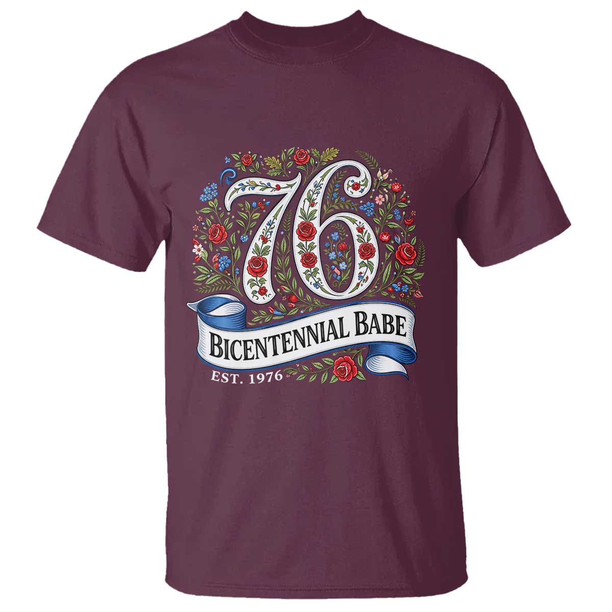 Vintage Floral Bicentennial Babe Est 1976 T Shirt Elegant 50th Birthday