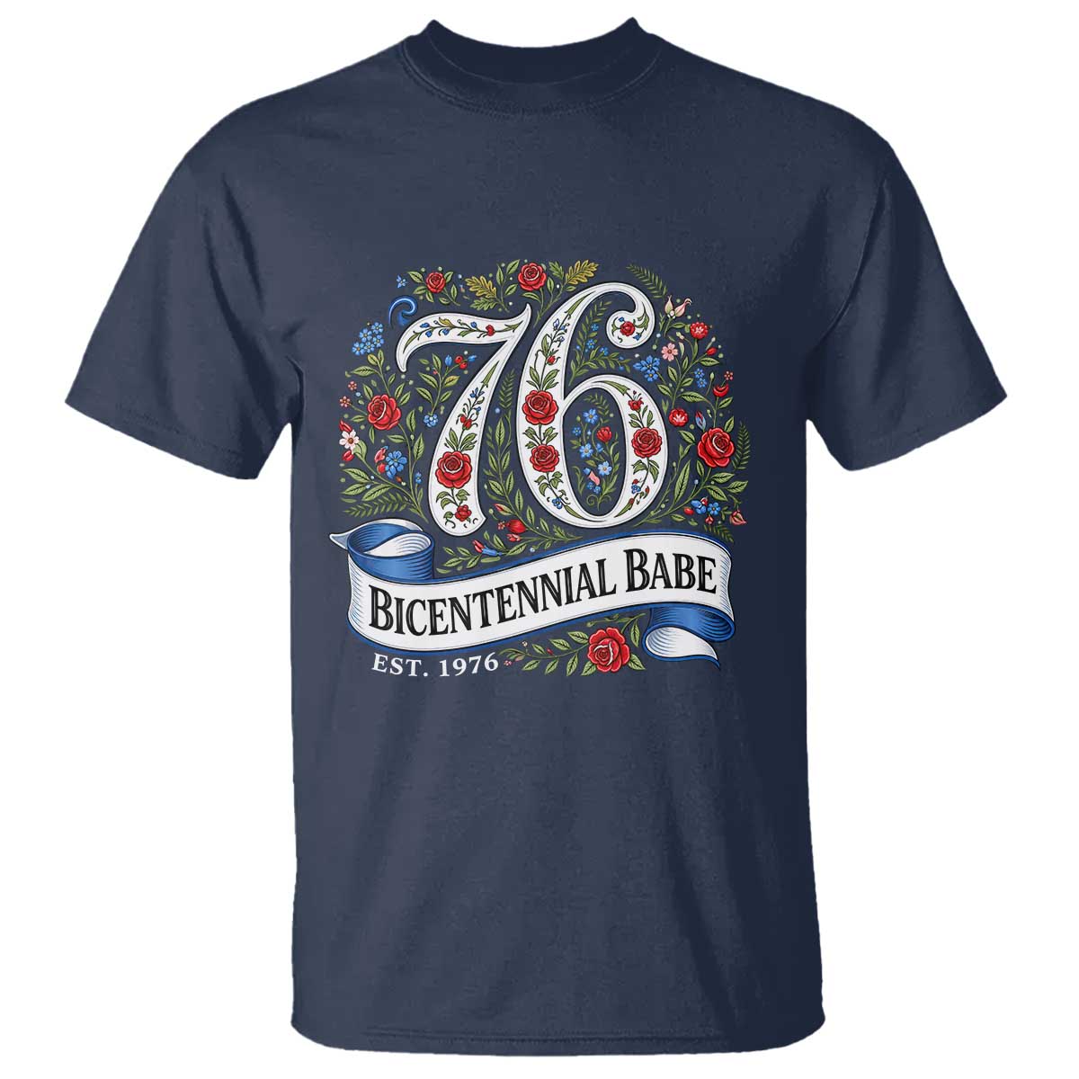 Vintage Floral Bicentennial Babe Est 1976 T Shirt Elegant 50th Birthday