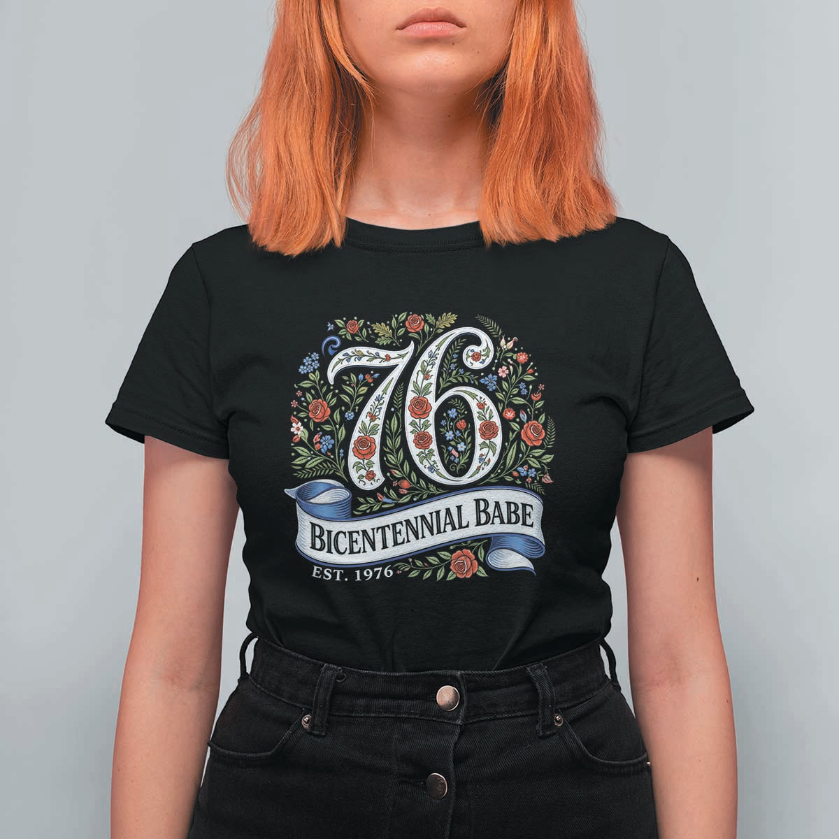 Vintage Floral Bicentennial Babe Est 1976 T Shirt For Women Elegant 50th Birthday
