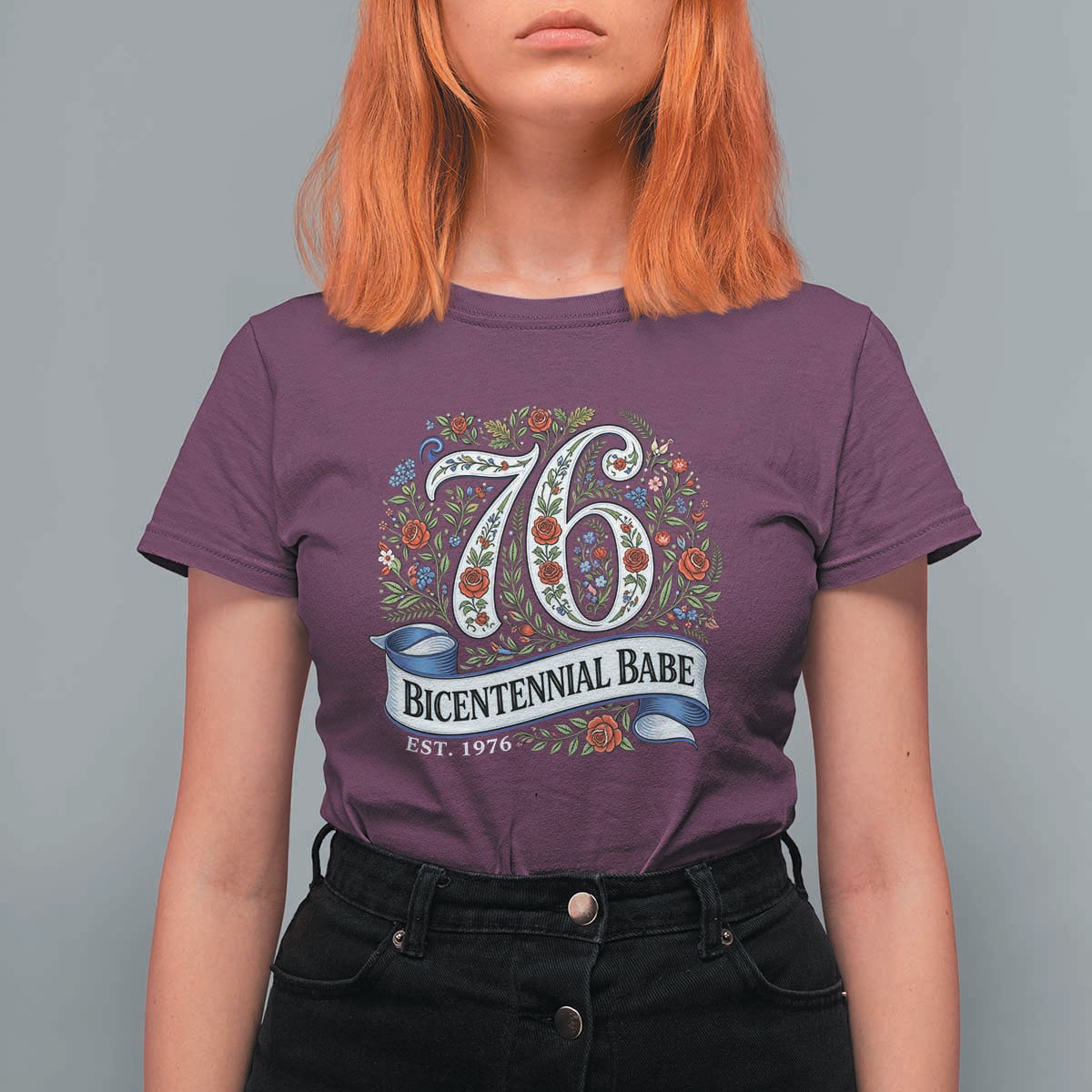 Vintage Floral Bicentennial Babe Est 1976 T Shirt For Women Elegant 50th Birthday