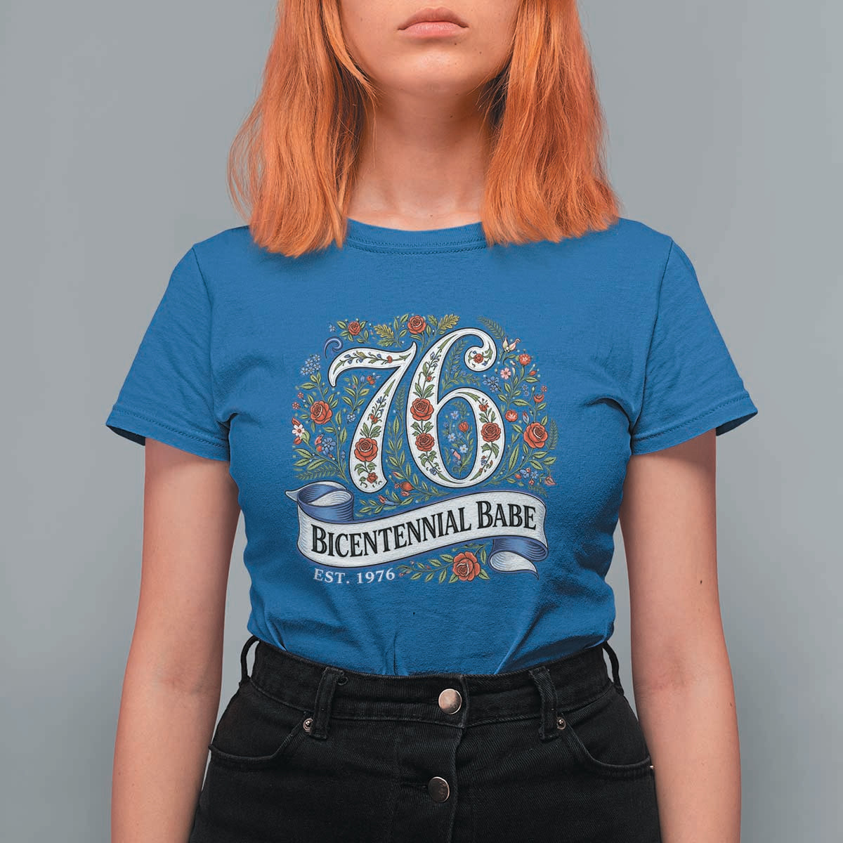 Vintage Floral Bicentennial Babe Est 1976 T Shirt For Women Elegant 50th Birthday
