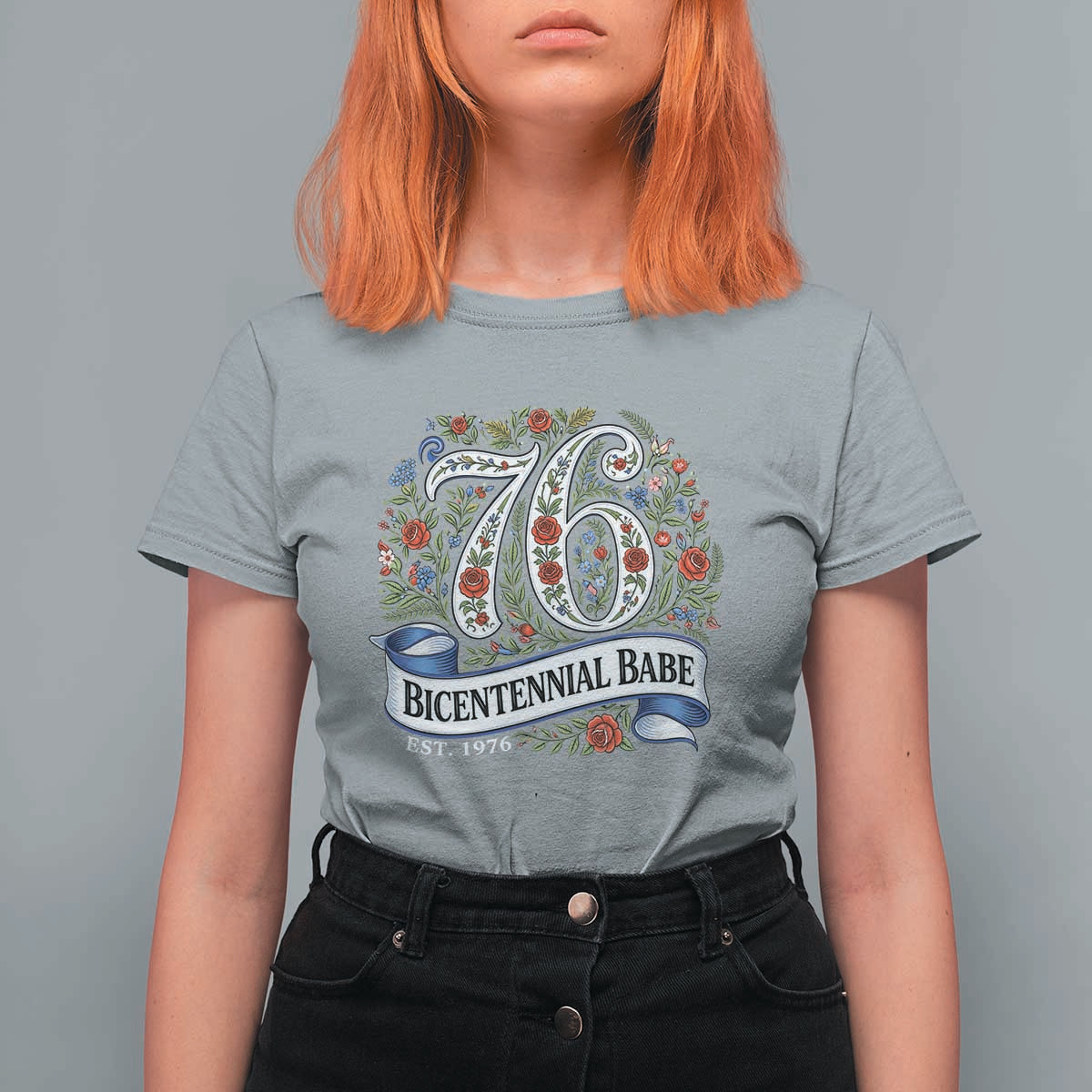 Vintage Floral Bicentennial Babe Est 1976 T Shirt For Women Elegant 50th Birthday