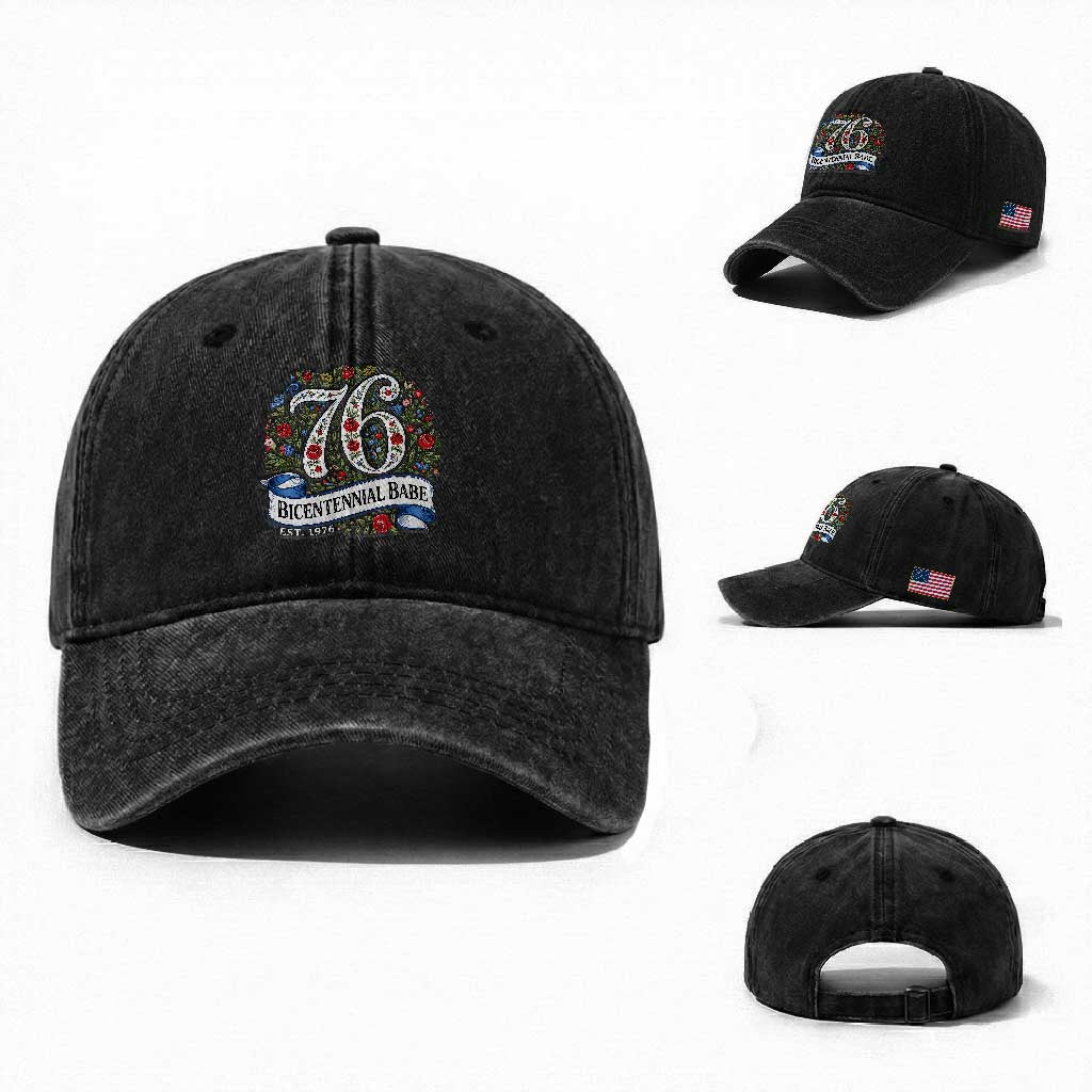 Vintage Floral Bicentennial Babe Est 1976 Washed Cotton Baseball Cap Elegant 50th Birthday