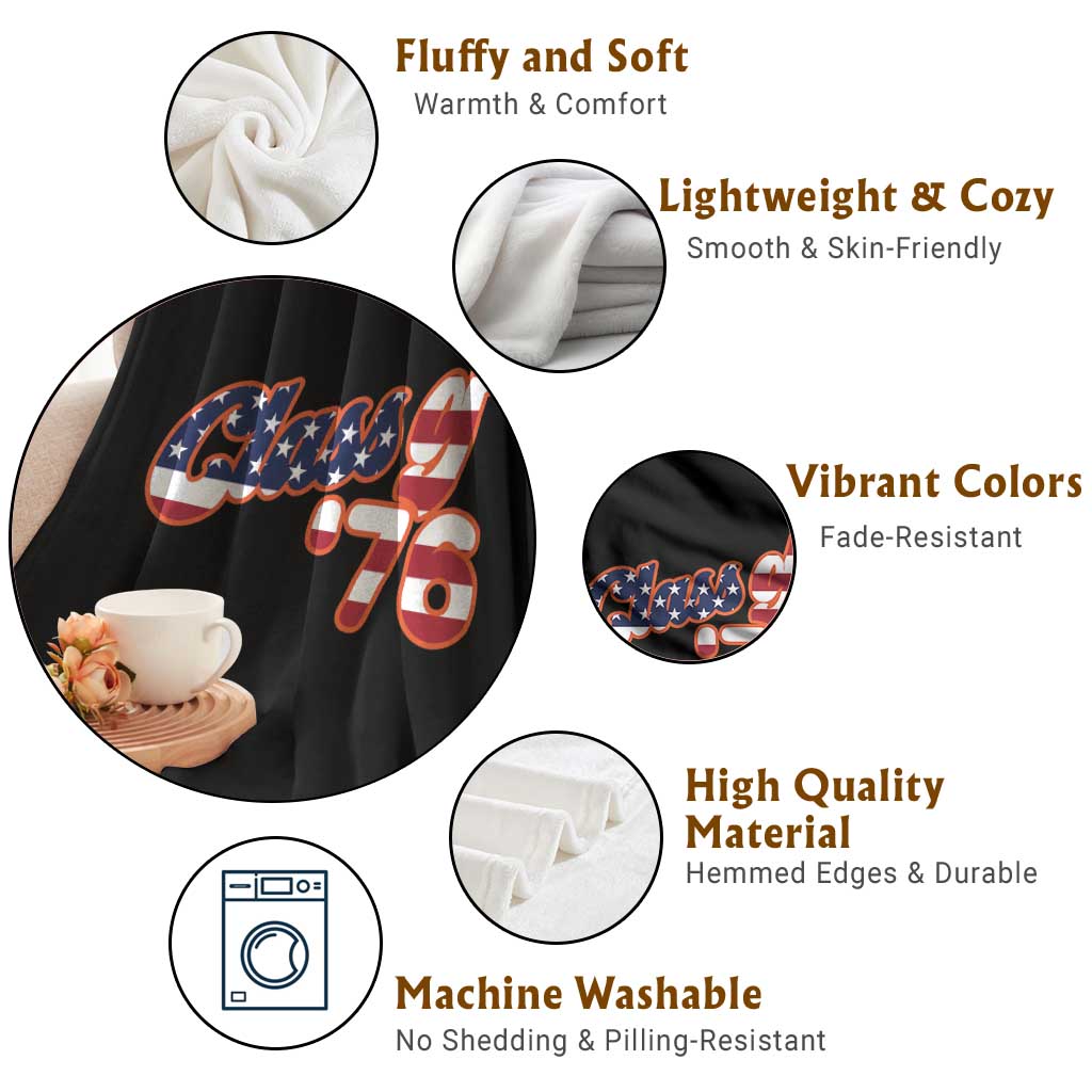 Patriotic Class of 76 Retro American Flag Script Throw Blanket Graduation Birthday Milestone