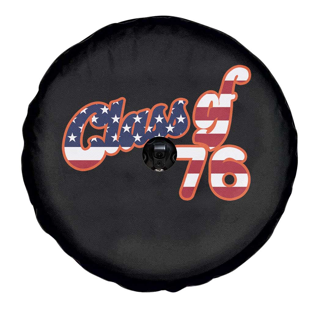 Patriotic Class of 76 Retro American Flag Script Spare Tire Cover Graduation Birthday Milestone