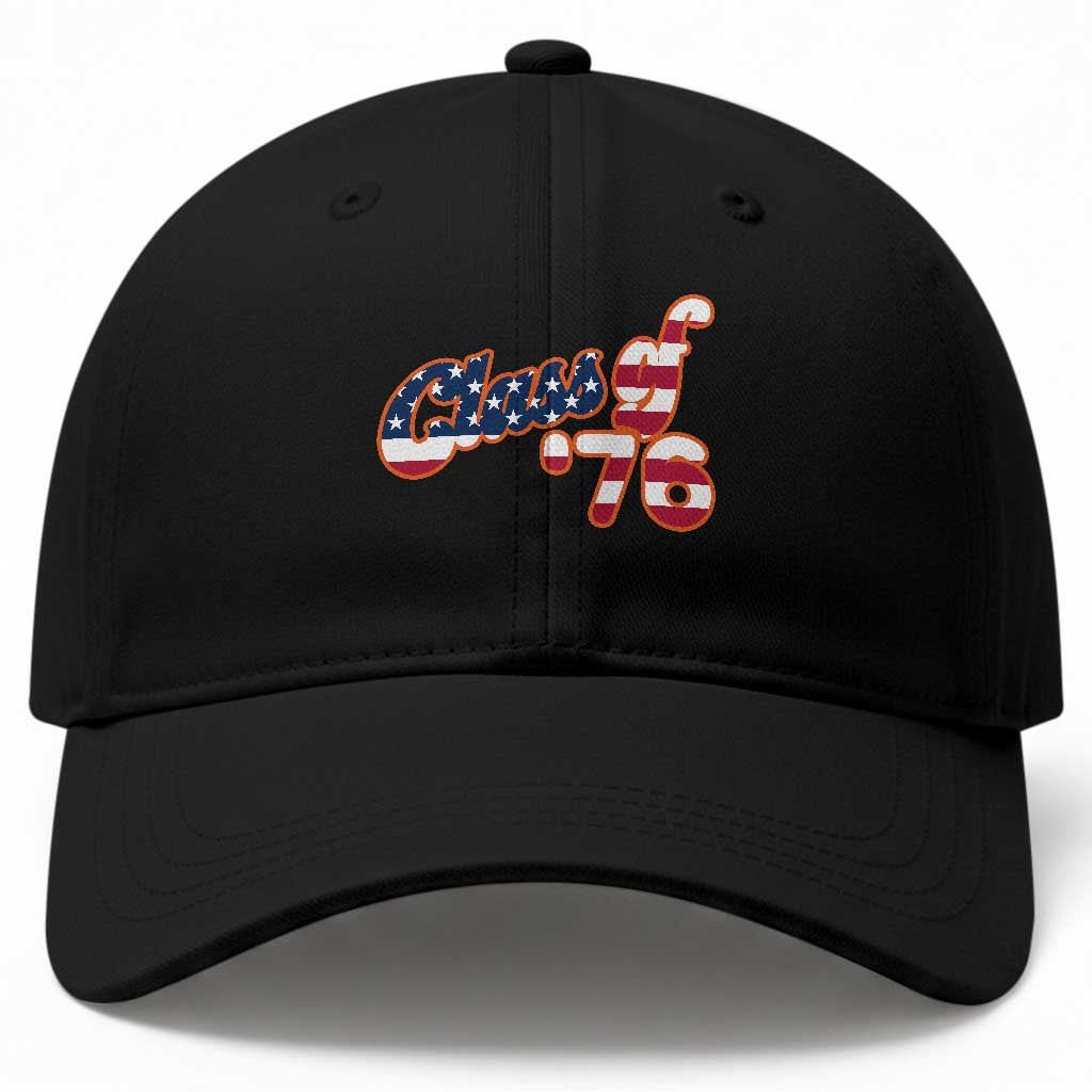 Patriotic Class of 76 Retro American Flag Script Baseball Cap Graduation Birthday Milestone