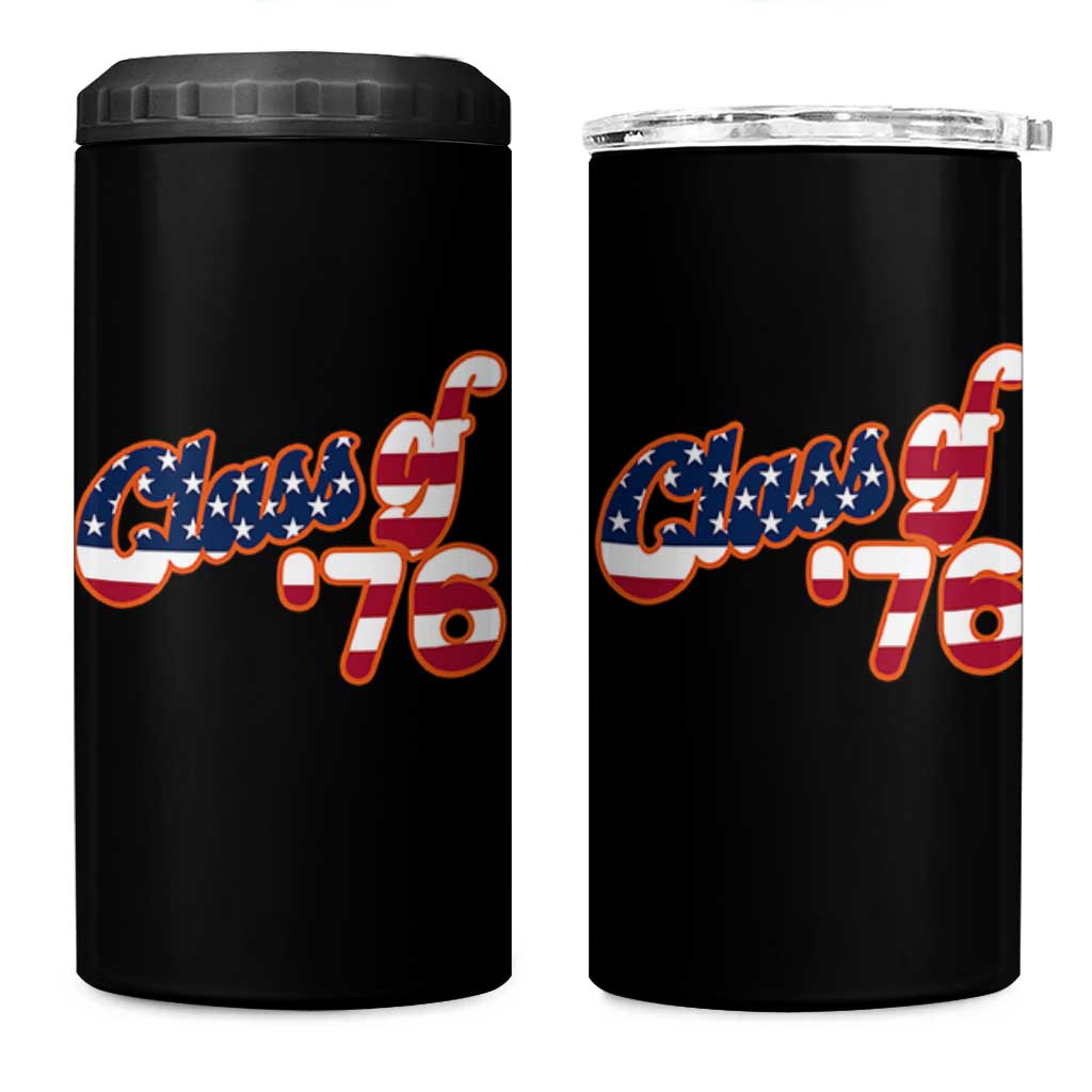 Patriotic Class of 76 Retro American Flag Script 4 in 1 Can Cooler Tumbler Graduation Birthday Milestone