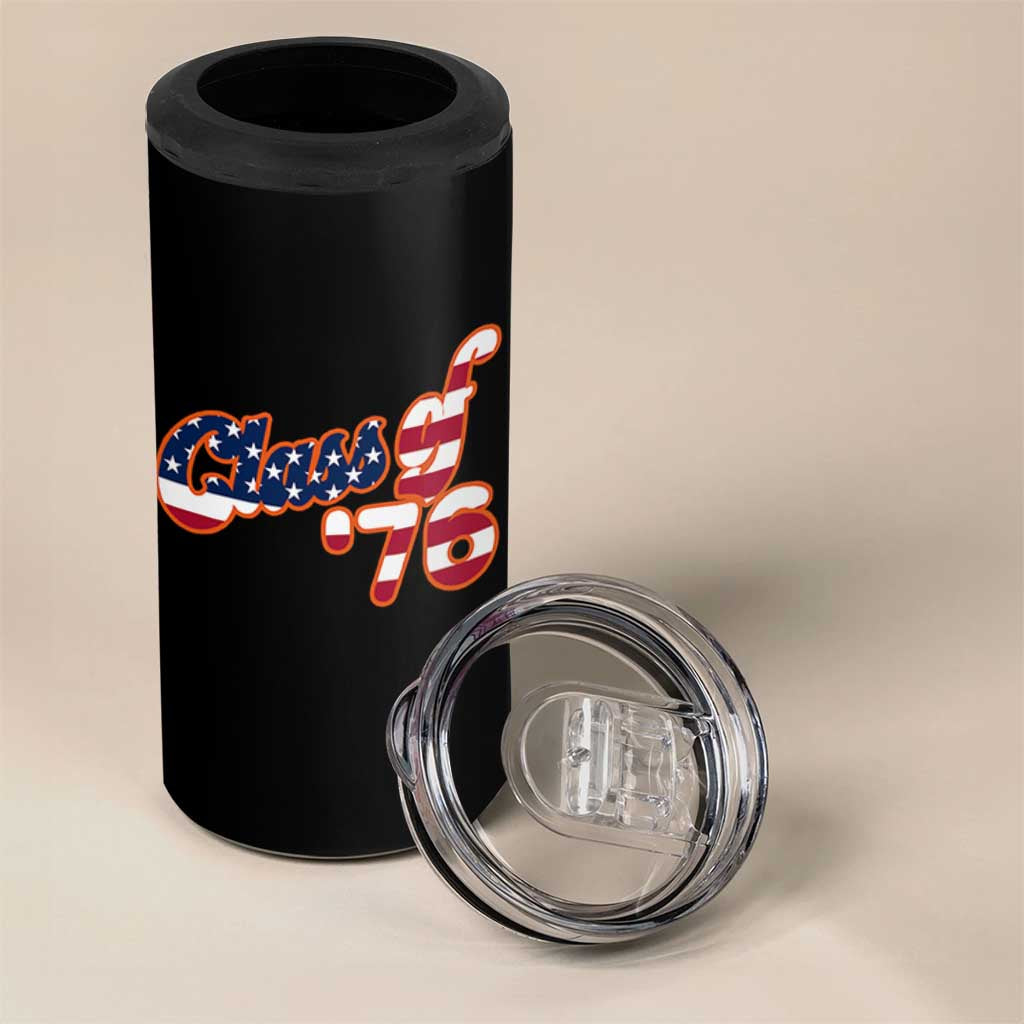 Patriotic Class of 76 Retro American Flag Script 4 in 1 Can Cooler Tumbler Graduation Birthday Milestone
