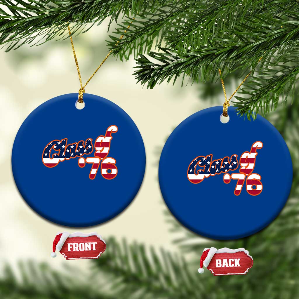 Patriotic Class of 76 Retro American Flag Script Ceramic Ornament Graduation Birthday Milestone