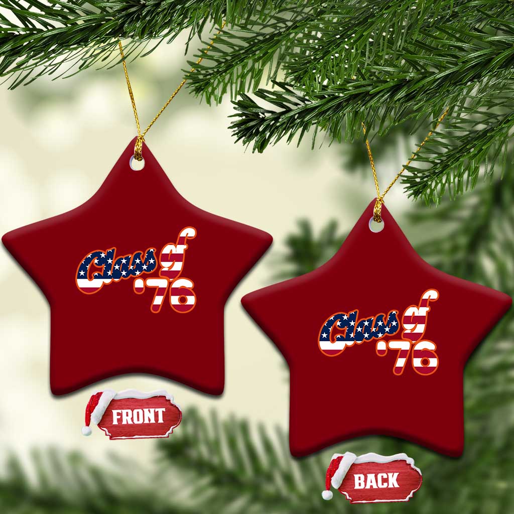 Patriotic Class of 76 Retro American Flag Script Ceramic Ornament Graduation Birthday Milestone