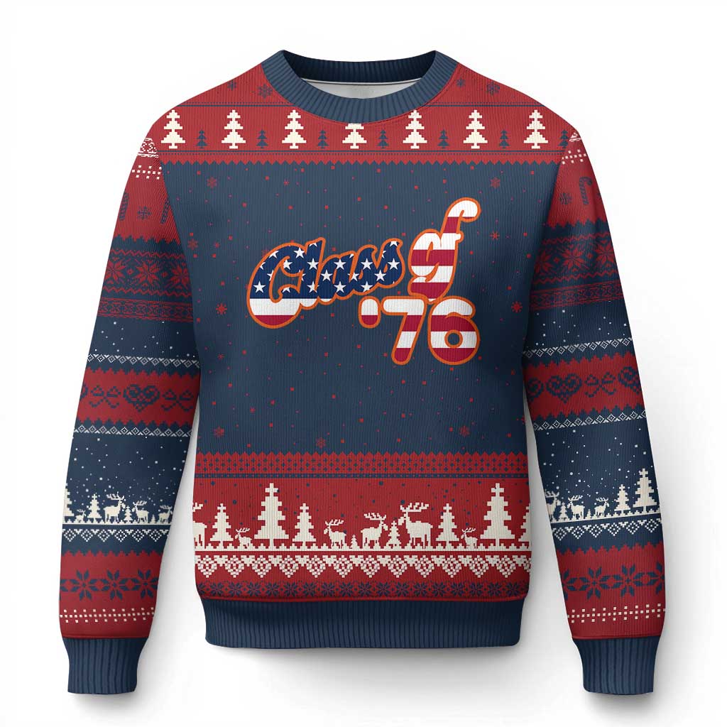 Patriotic Class of 76 Retro American Flag Script Ugly Christmas Sweater Graduation Birthday Milestone