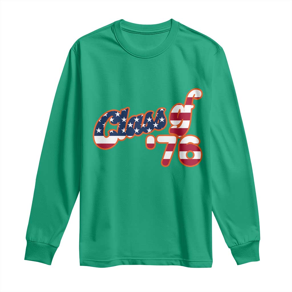 Patriotic Class of 76 Retro American Flag Script Long Sleeve Shirt Graduation Birthday Milestone