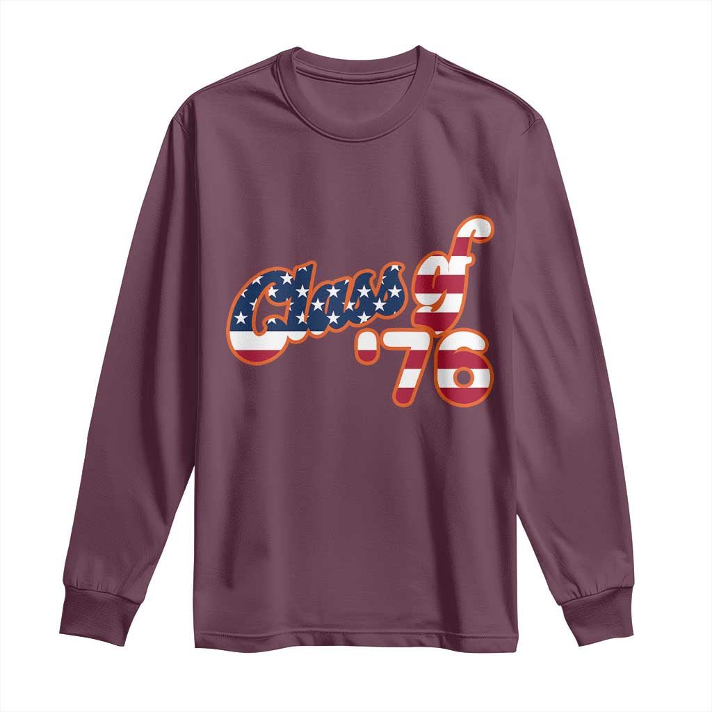 Patriotic Class of 76 Retro American Flag Script Long Sleeve Shirt Graduation Birthday Milestone