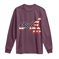 Patriotic Class of 76 Retro American Flag Script Long Sleeve Shirt Graduation Birthday Milestone