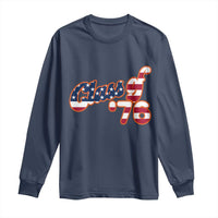 Patriotic Class of 76 Retro American Flag Script Long Sleeve Shirt Graduation Birthday Milestone