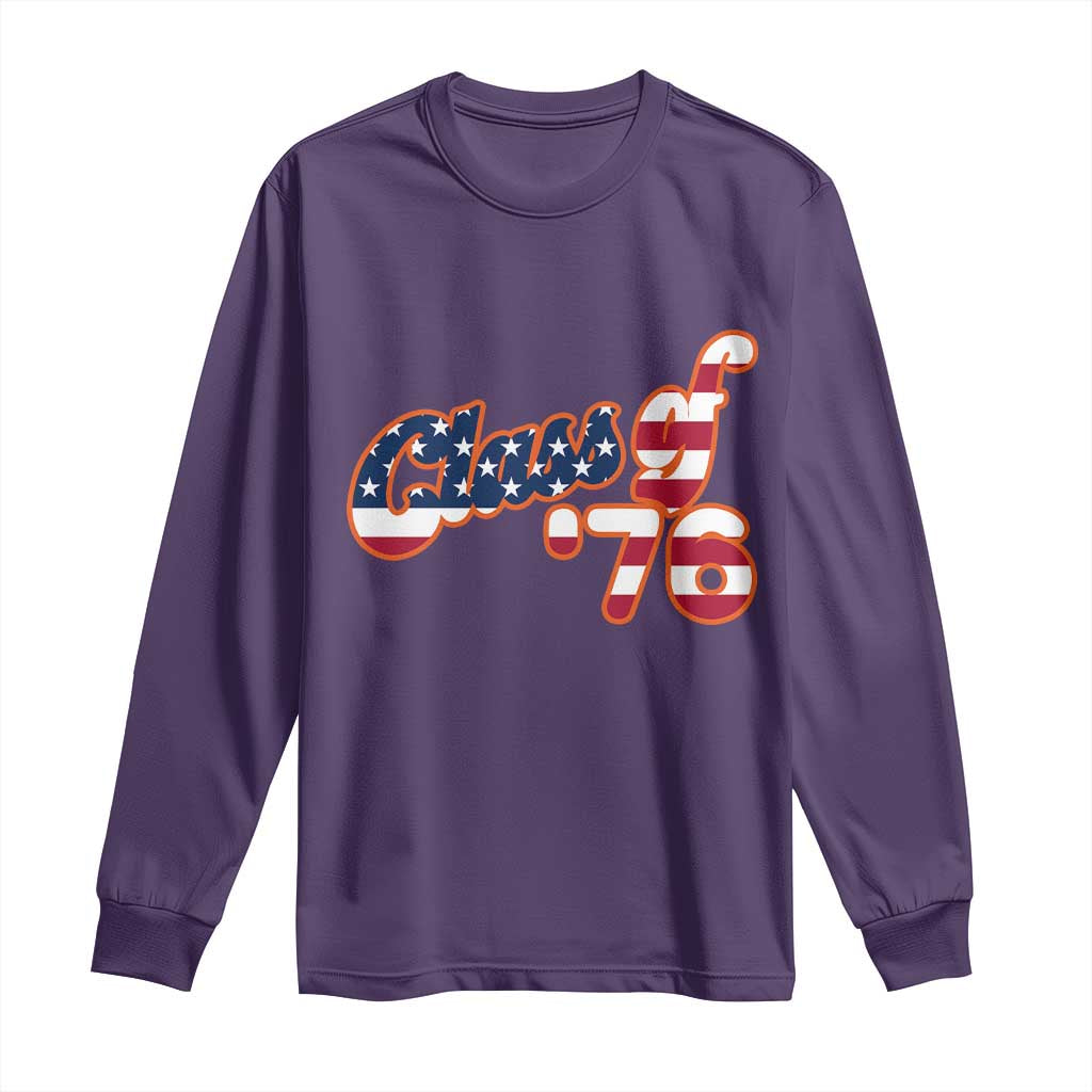 Patriotic Class of 76 Retro American Flag Script Long Sleeve Shirt Graduation Birthday Milestone