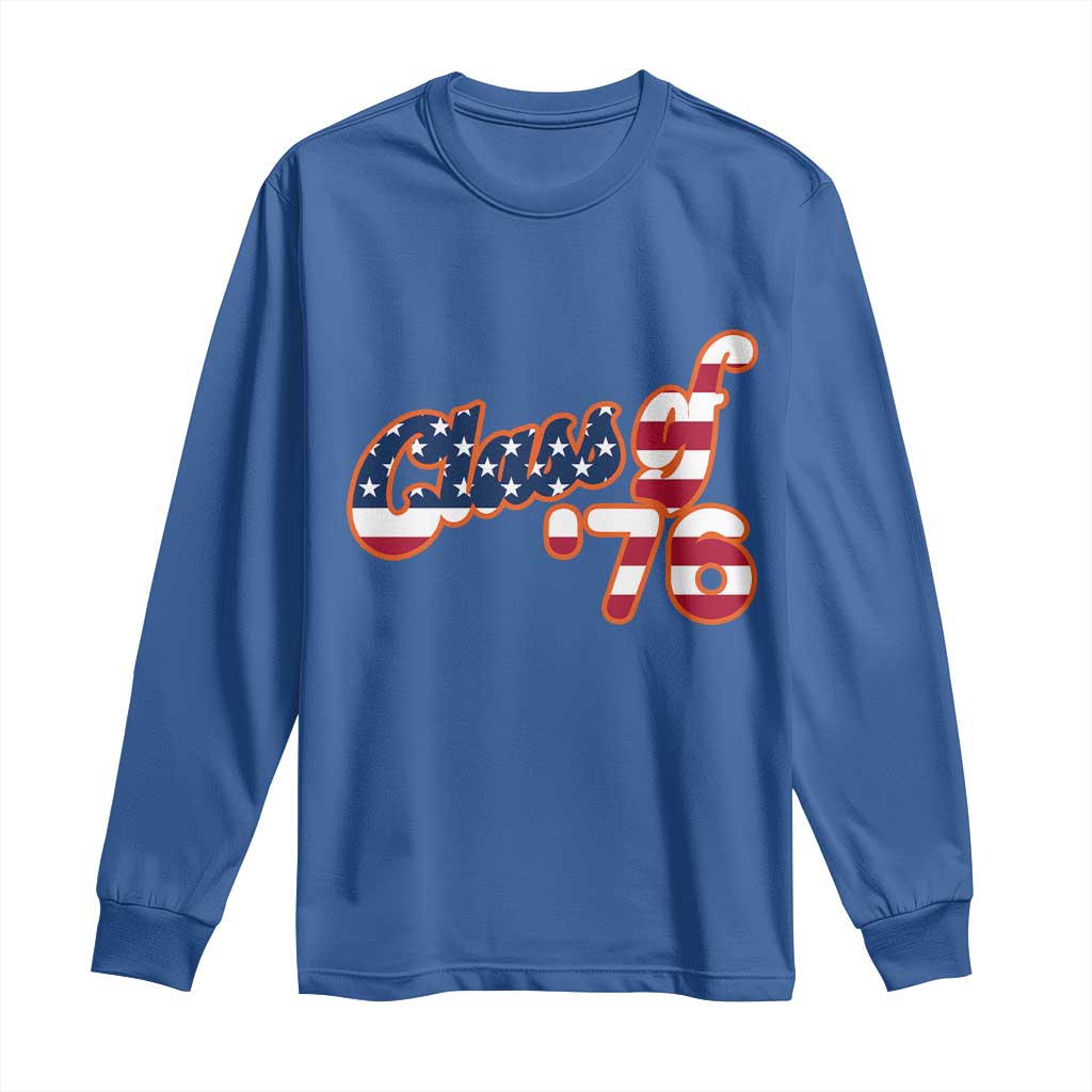 Patriotic Class of 76 Retro American Flag Script Long Sleeve Shirt Graduation Birthday Milestone