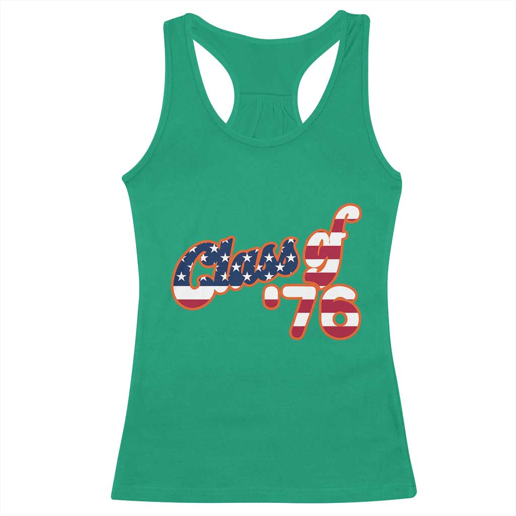 Patriotic Class of 76 Retro American Flag Script Racerback Tank Top Graduation Birthday Milestone