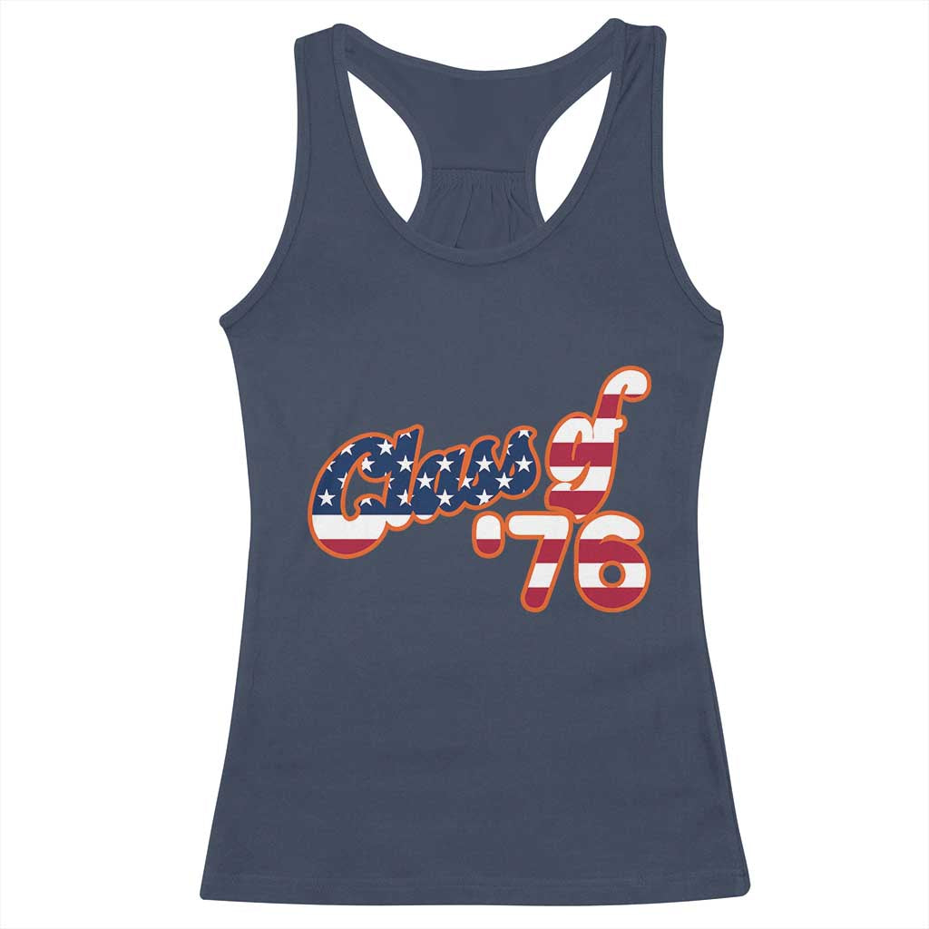 Patriotic Class of 76 Retro American Flag Script Racerback Tank Top Graduation Birthday Milestone