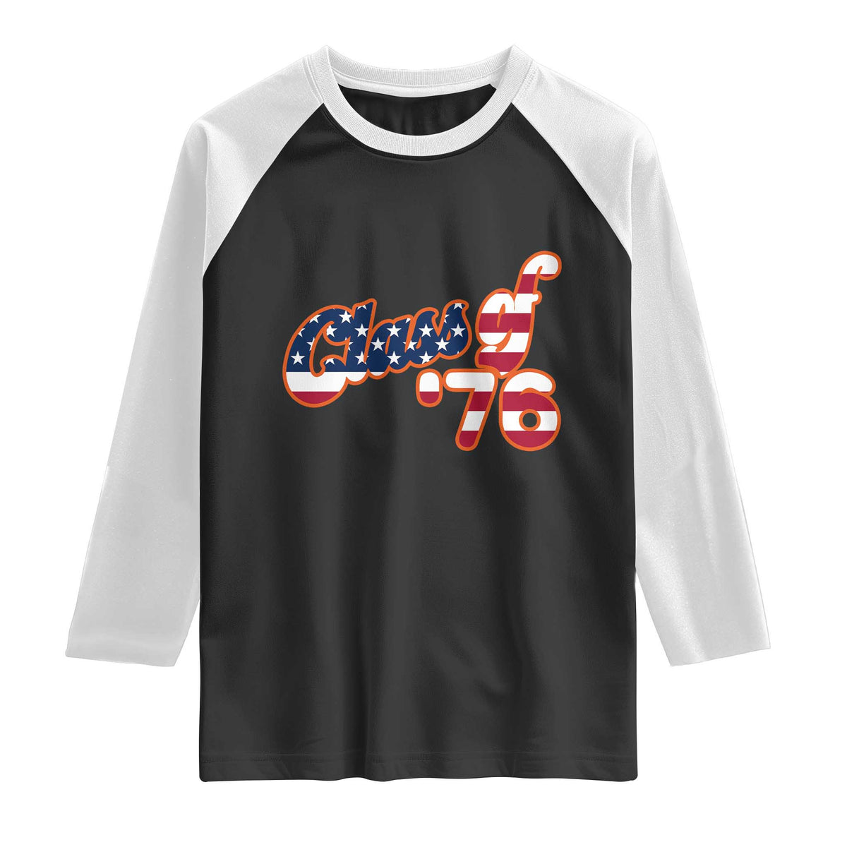 Patriotic Class of 76 Retro American Flag Script Raglan Shirt Graduation Birthday Milestone