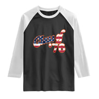 Patriotic Class of 76 Retro American Flag Script Raglan Shirt Graduation Birthday Milestone