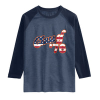 Patriotic Class of 76 Retro American Flag Script Raglan Shirt Graduation Birthday Milestone
