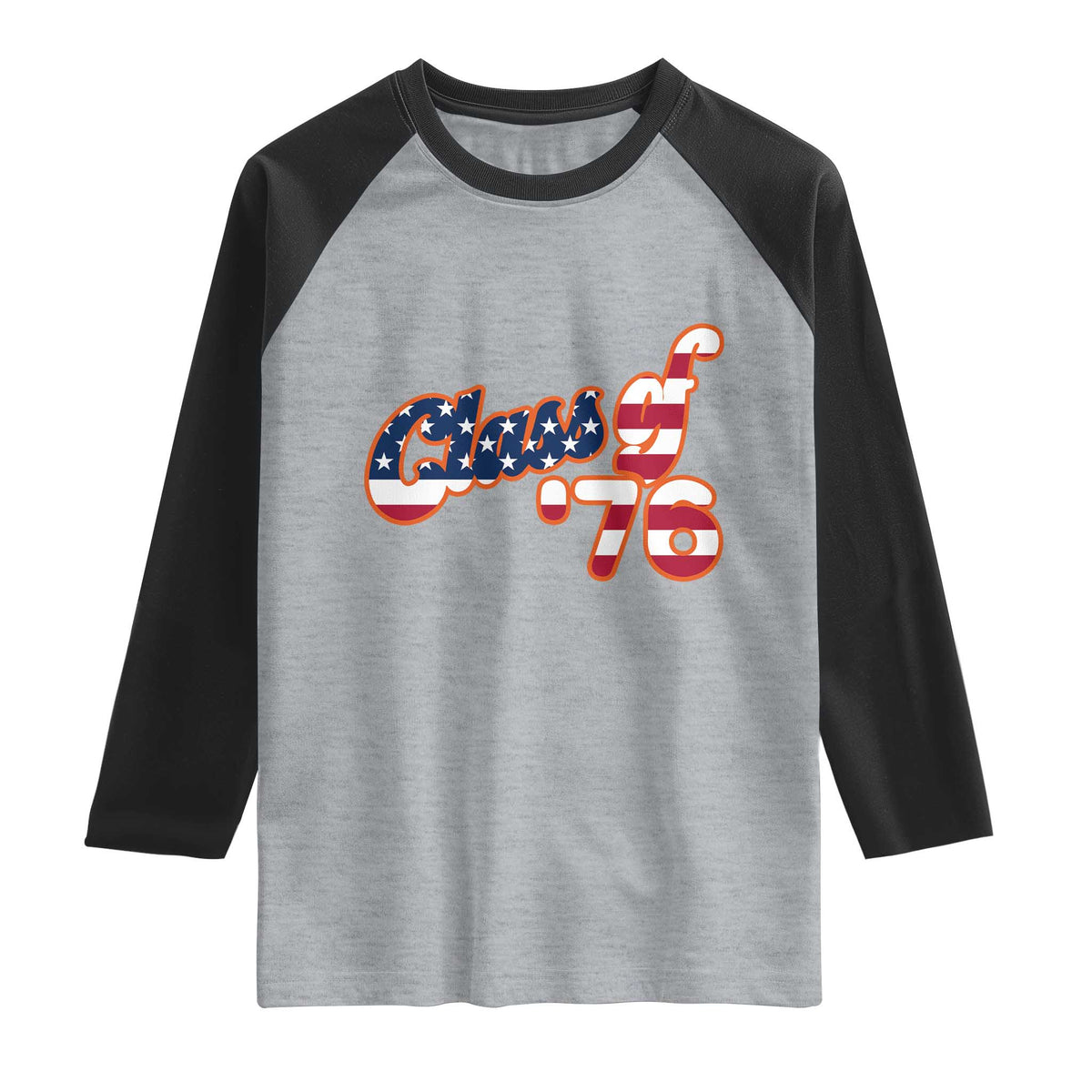 Patriotic Class of 76 Retro American Flag Script Raglan Shirt Graduation Birthday Milestone