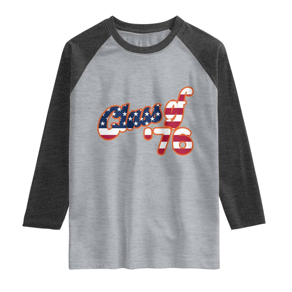 Patriotic Class of 76 Retro American Flag Script Raglan Shirt Graduation Birthday Milestone