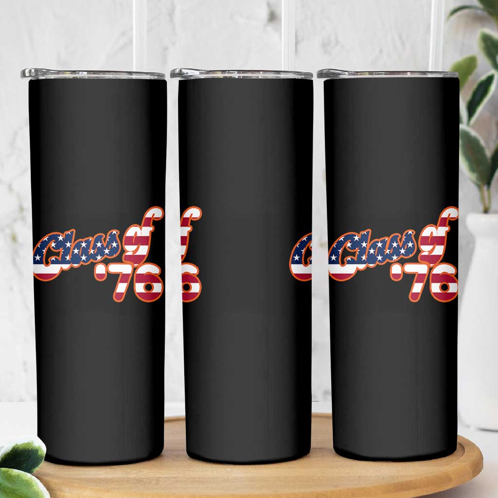 Patriotic Class of 76 Retro American Flag Script Skinny Tumbler Graduation Birthday Milestone