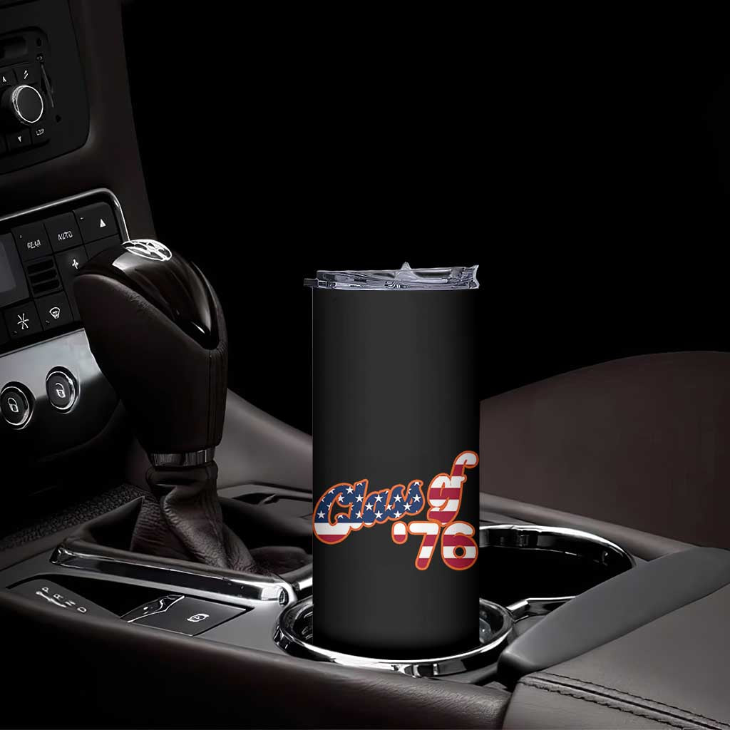 Patriotic Class of 76 Retro American Flag Script Skinny Tumbler Graduation Birthday Milestone