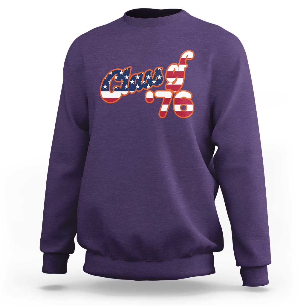 Patriotic Class of 76 Retro American Flag Script Sweatshirt Graduation Birthday Milestone