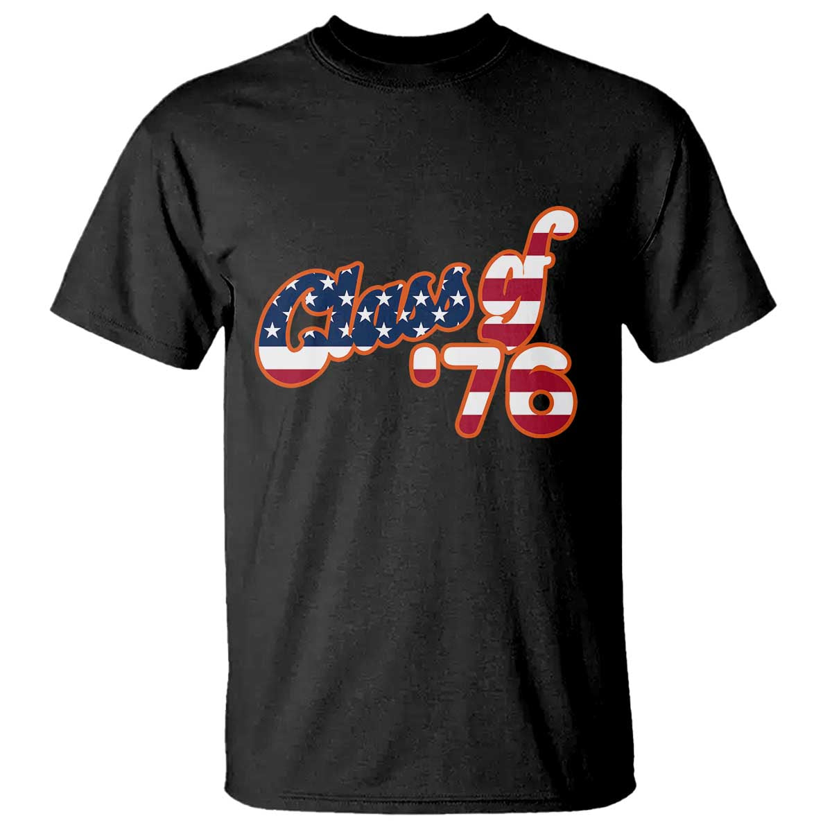 Patriotic Class of 76 Retro American Flag Script T Shirt Graduation Birthday Milestone