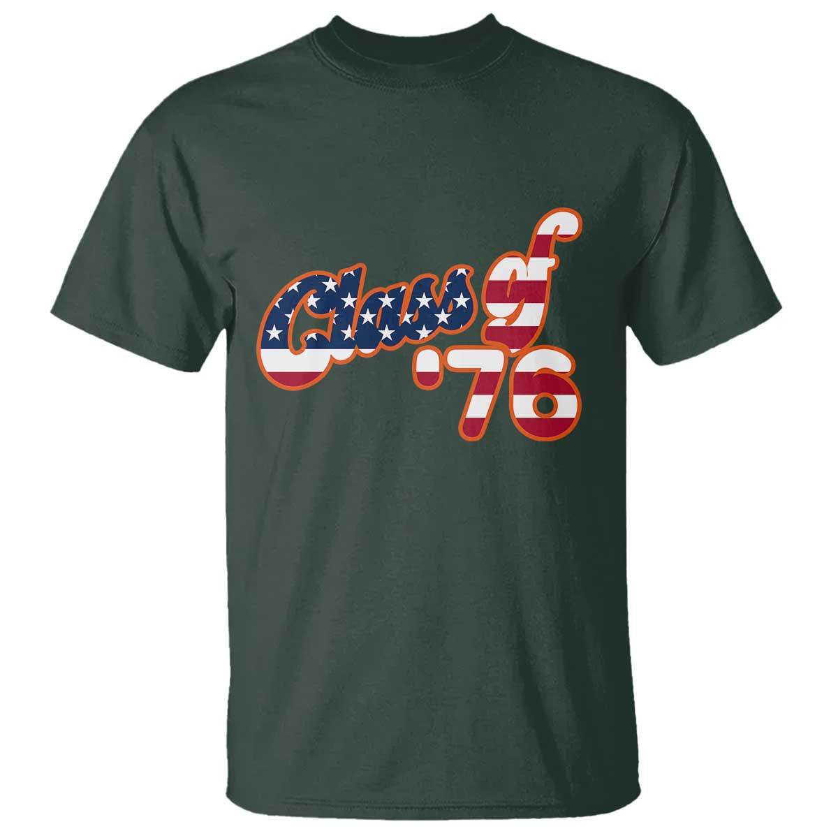 Patriotic Class of 76 Retro American Flag Script T Shirt Graduation Birthday Milestone