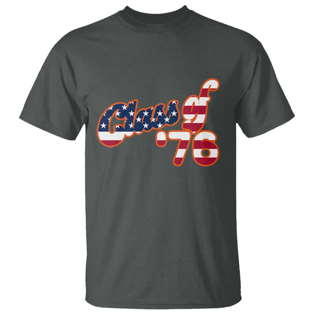 Patriotic Class of 76 Retro American Flag Script T Shirt Graduation Birthday Milestone